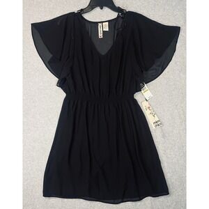 Mimi Chica Black Flutter Sleeve Chiffon Mini Dress Women's M Soft‎ Romantic